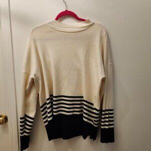 Black and White Striped Knitted Pullover Sweater Top